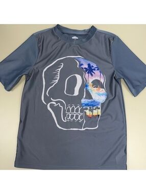 Old Navy Boys Size 8 Skull Tropical Short Sleeve Rashguard